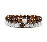 snxjaidszx Coppia di bracciali in pietra naturale, 8 mm, con perline di occhio di tigre e corda elastica, 21cm, Pietra Pelle