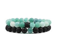 snxjaidszx Coppia di bracciali in pietra naturale, 8 mm, con perline di occhio di tigre e corda elastica, 17cm, Pietra Pelle