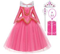 Snyemio Vestito da Principessa Aurora Bambina Bella Addormentata Costume con Accessori Abito Ragazza Carnevale Compleanno, Rosa, 3-4 Anni(Etichetta 110)