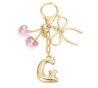Snylcce Bubble Lettera A Portachiavi con Fiocco e Ciliegia - Ciondolo a forma di lettera d'oro per donna, graziosi accessori per borse e borse, Rosa Lettera G, Taglia unica