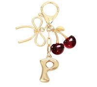 Snylcce Bubble Lettera A Portachiavi con Fiocco e Ciliegia - Ciondolo a forma di lettera d'oro per donna, graziosi accessori per borse e borse, Rosso Lettera P, Taglia unica