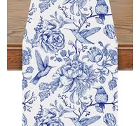 Snylcce Runner da tavola da 33 x 182 cm, blu e bianco monocromatico, con disegno di uccelli e fiori, decorazione per interni ed esterni, casa, feste, ristoranti