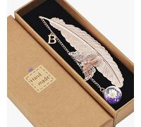 Snylcce Segnalibro a forma di farfalla in oro rosa, regalo personalizzato in metallo con piuma per donne, amanti dei libri e insegnanti, lettera B vintage