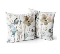 Snylcce Set di 2 federe per cuscini con fiori ad acquerello, 45 x 45 cm, colore marrone, crema, grigio, foglia di tè, per divano, 45 x 45 cm