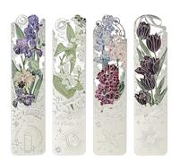 Snylcce Set di 4 segnalibri a forma di fiore in metallo, squisiti segnalibri color argento viola, ideali come regalo per gli amanti dei libri, insegnanti e studenti, perfetti per leggere, club del