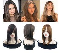 Snythetic Nature - Parrucca liscia per capelli, 35,6 cm, con riga laterale, base in pizzo con clip, parrucca da indossare su tutta la testa, senza parti (marrone nero)
