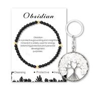 Snyvpra Obsidian - Set di 2 bracciali con ossidiana nera e tormalina, per donne, elegante gioiello per uso quotidiano e occasioni speciali, come Natale o San Valentino