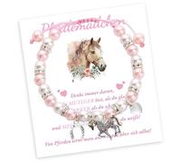 Snyvpra Regalo di cavalli per ragazze, bracciale per bambini con carta e sacchetto personalizzati, regalo per cavalli, ragazze, per compleanno, comunione, battesimo, set da 4 pezzi