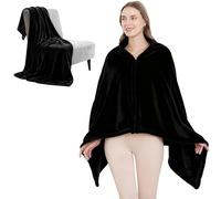SNZ Coperta indossabile per donne e uomini, coperta a poncho in flanella per regali di Natale per donne, idee regalo di compleanno per moglie, nero, 60x33 Inch