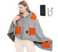 SNZ Coperta Termica USB con Batteria da 10000mAh, 150 x 80 cm Coperta Termica Senza Fili, Coperta Elettrica Scialle di Flanella per Pausa Pranzo in Ufficio, Viaggio All'aperto