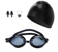 SNZ Occhialini Nuoto Adulti 4 Pezzi con Cuffia Professionale - Lenti Antiappannamento & Vista Ampie, Silicone Morbido Regolabile per Uomo/Donna, Inclusi Tappi Orecchie e Fermanaso