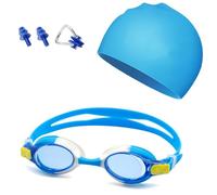 SNZ Occhialini Nuoto Bambini 4 Pezzi con Cuffia, Fermanaso e Tappi - Set Completo Piscina con Lenti Anti-UV e Anti-Appannamento, Cintura Regolabile in Silicone Morbido per Bambini 3-12 Anni