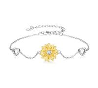 SNZM Bracciale Girasole in Argento Sterling 925, Bracciale Cuore Regolabile Donna con Zirconia Cubica Regalo Compleanno Festa della Mamma la Mamma Fidanzata - Confezione Gioielli