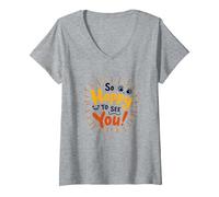So Happy to See You! Allegro Messaggio di Auguri Maglietta con Collo a V, Donna, Grigio Melange, XL