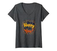 So Happy to See You! Allegro Messaggio di Auguri Maglietta con Collo a V, Donna, Grigio Scuro, M
