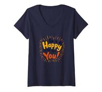 So Happy to See You! Allegro Messaggio di Auguri Maglietta con Collo a V, Donna, Navy, L