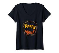 So Happy to See You! Allegro Messaggio di Auguri Maglietta con Collo a V, Donna, Nero, XXL