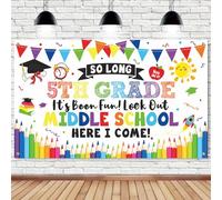 So Long 5th Grade It's Been Fun Look Out Middle School Here I Come, sfondo fotografico per 5° grado, decorazioni per feste di laurea di 5° grado, sfondo fotografico di laurea di 5° grado