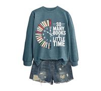 So Many Books So Little Time - Felpa da donna per amanti dei libri, a maniche lunghe, con motivo a libri e bibliotecari, Stil_s04 blu navy, L