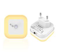 SOAIY Luce Notturna LED 2pz, Sensore di Movimento, 3 Modalità ON/OFF/AUTO, Luminosità Regolabile, Luce Notturna Bambini per Camera, Bagno, Soggiorno, Corridoio, Luce Calda, Plastica Gialla