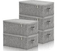 Soaoo 5 contenitori portaoggetti in tessuto con coperchio, 38 x 25 x 15 cm, impilabili, pieghevoli, con coperchio e manico, scatola rigida pieghevole, cubi per riporre vestiti, organizer per armadio,