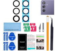 Soaosdr - Obiettivo di ricambio originale per fotocamera posteriore e posteriore, 2 pezzi, per Galaxy S24 da 6,2 pollici e S24 Plus da 6,7 pollici, con pellicola protettiva per obiettivo+adesivo