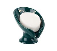 Soap Dish, Ceramic Soap Holder Self Draining Marble Look Leaf-Shape Soap Dishes for Bathroom