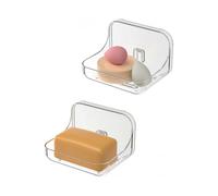 Soap Dish Holder,2 Pack Shower Soap Sponge Holder,Wall Mounted Self Adhesive Storage for Kitchen and Bathroom,Clear PET