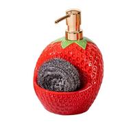 Soap Dispenser For Bathroom Kitchen - 20 Oz Strawberry Ceramic Refillable Bottle | With Sponge Holder F0r Vanity Countertop Hand Soaps Lotion Conditioner Body Wash And Dish Soaps