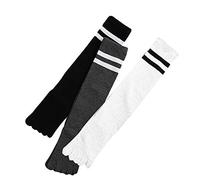 Soapow 3 paia di calzini da donna a cinque dita in cotone traspirante a righe calzini alti al ginocchio, nero + bianco + grigio scuro, M