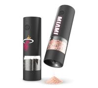 SOAR Set macina sale e pepe NBA elettronico, alimentati a batteria con una sola mano con macinino da grosso a fine regolabile, luce LED e camere da 70 ml, Miami Heat