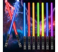 SOARFLY Spada Laser 2 in 1 - Lightsaber Regolabile, 7 Colori e Effetti Sonori, Set di 2 Spade Laser per Bambini e Adulti, Feste, Cosplay, Halloween,Regolazione a Tre stadi (43-82 cm)