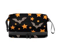 Soaring Bats and Stars - Beauty case a doppio strato, per donne e ragazze, borsa da viaggio per trucchi e trucchi, pratica borsa organizer con scomparto per pennelli, Multi, 27x15x14 cm/10.6x5.9x5.5