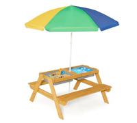SOARS 3-in-1 Set Tavolo Picnic per Bambini, con Ombrellone Regolabile e 2 Vaschette da Gioco, Panche per Bambini in Legno di Abete, Giochi Esterno da Giardino e Parco, 187 cm (Verde + Bianco + Blu)