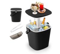 SOARS 3 in 1 Tavolino Frigo Bar 15L, Secchiello Ghiaccio Regolabile in Altezza 35 X 34 X 37-58 CM, con Scatola per Ghiaccio, Pinza, Portaghiaccio per Giardino, Piscina, Soggiorno (Nero)