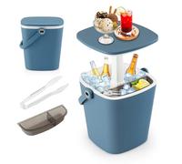 SOARS 3 in 1 Tavolino Frigo Bar 15L, Secchiello Ghiaccio Regolabile in Altezza 35 X 34 X 37-58 CM, con Scatola per Ghiaccio, Pinza, Portaghiaccio per Giardino, Piscina, Soggiorno (Blu)