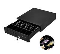 SOARS Cassetto per contanti, elettrico, con 5 scomparti per monete e 5 scomparti per banconote, con apertura elettrica e manuale, 40,5 x 42 x 10 cm, colore nero