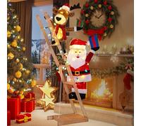 SOARS Decoration Noel, Babbo Natale e renna rampicante in scala 166 cm, 100 luci, 5 gradini, con picchetti e attacchi, Babbo Natale per interni casa per Jadin, cortile, soggiorno, portico