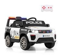 SOARS Macchina Elettrica della Polizia per Bambini 12V con Telecomando, Auto Elettrico a Pedale, Veicoli con Sirena, Musica, Fari LED, USB e Radio, 3 km/h, Carico 30 kg, 3-8 Anni (Bianco)