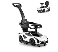 SOARS Macchinina Bambino 3 in 1 con Licenza Lamborghini, Guida Realistica con Volante, Clacson, Musica, Capacità di Carico 25 KG, Macchina Cavalcabile per Bambina e Bambino 18-60 Mesi (Bianco)