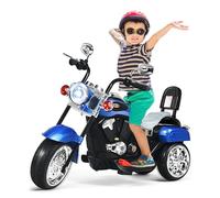 SOARS Moto Elettrico 6V per Bambini a 3 Ruote con Luci LED e Suoni, Motorino Triciclo con Acceleratore a Pedale, Motocicletta Giocattolo con Faro Regolabile e Specchietto da 3 Anni (Blu)