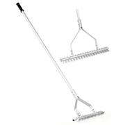 SOARS Rastrello da Giardino in Alluminio con Manico Lungo 178 cm, Rastrello da Prato Largo 50 cm con 19 Denti Regolabile ad’Angolo da 25° a 60°, Ideale per Foglie, Erbacce, Terreno e Detriti (Stile A)
