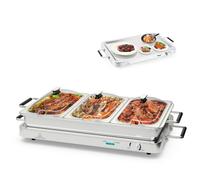 SOARS Scaldavivande Elettrico per Buffet 9L 450 W, Vassoio Scalda Vivande in Acciaio Inox con 3 Contenitori & Coperchi, Borsa, Temperatura 50-150℃, per Feste, Matrimoni, Ristoranti