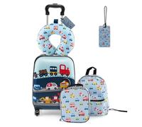 SOARS Set di 5 Pezzi Valigia 16’’ + Zaino 13’’ per Bambini, Bagagli 5-in-1 con Cuscino per Collo, Borsetta da Pranzo e Etichetta, Trolley con Maniglia Telescopica e Ruote Universali (Blu Traffico)