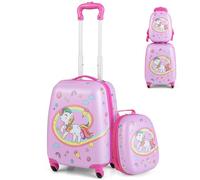 SOARS Set di Valigia 16’’ + Zaino 12’’ per Bambini 2 Pezzi, Bagagli 2-in-1 con Zainetto da Viaggio Aereo, Trolley con Maniglia Telescopica e 4 Ruote a 360° (Rosa Unicorno)