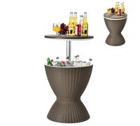 SOARS Tavolo Frigo da Giardino 3 in 1, Secchiello Ghiaccio Regolabile in Altezza 30L, con Coperchio Removibile & Foro di Scarico, 75 KG, Portaghiaccio per Giardino, Piscina, Campeggio (Caffè)