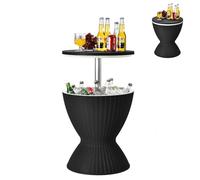 SOARS Tavolo Frigo da Giardino 3 in 1, Secchiello Ghiaccio Regolabile in Altezza 30L, con Coperchio Removibile & Foro di Scarico, 75 KG, Portaghiaccio per Giardino, Piscina, Campeggio (Nero)