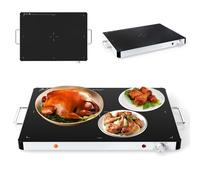 SOARS Vassoio Scaldavivande Elettrico 400 W, Scalda Vivande Temperatura Regolabile 30-120℃, Vassoio 53 X 40 CM, con Maniglia Cool-Touch, Superficie in Vetro Temperato, per Famiglia, Feste, Picnic