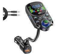 SOARUN Trasmettitore FM Bluetooth 5.3, 48 W AUX caricabatteria da auto con audio HiFi, ricevitore radio wireless, kit vivavoce per auto con display da 1,6", supporta Aux e TF Card e lettore USB per