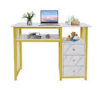 SoarYoolin Scrivania per unghie con 3 cassetti, effetto marmo, per sala manicure e casa, robusta struttura in metallo, ampia superficie di lavoro, parrucchiere e studio cosmetico